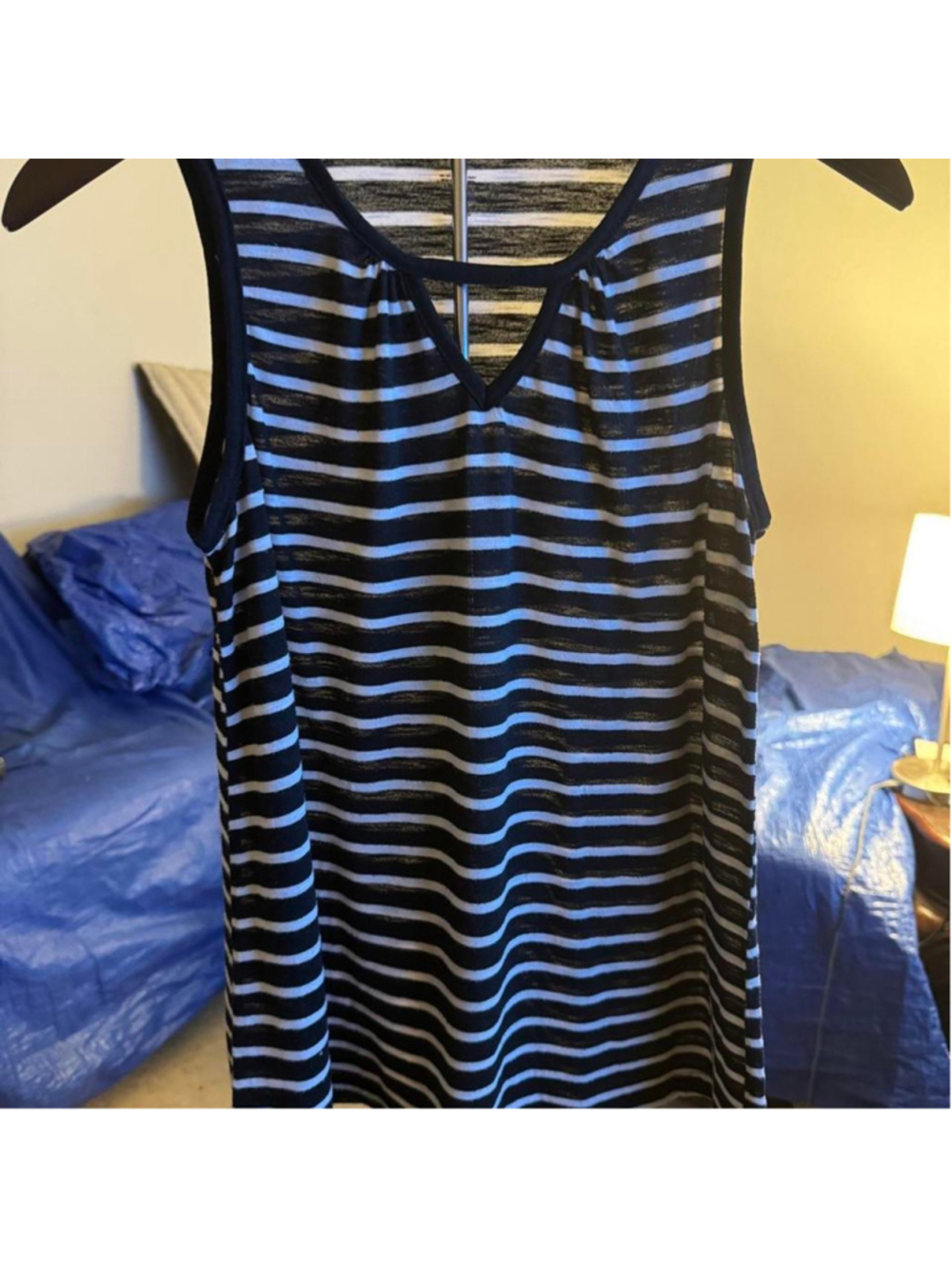 Just Be black and light blue horizontal striped cotton tank top in a M 
Small ho